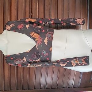 Urban Outfitters Black Celestial Cropped Wrap Top Moon Stars Long Sleeve Medium